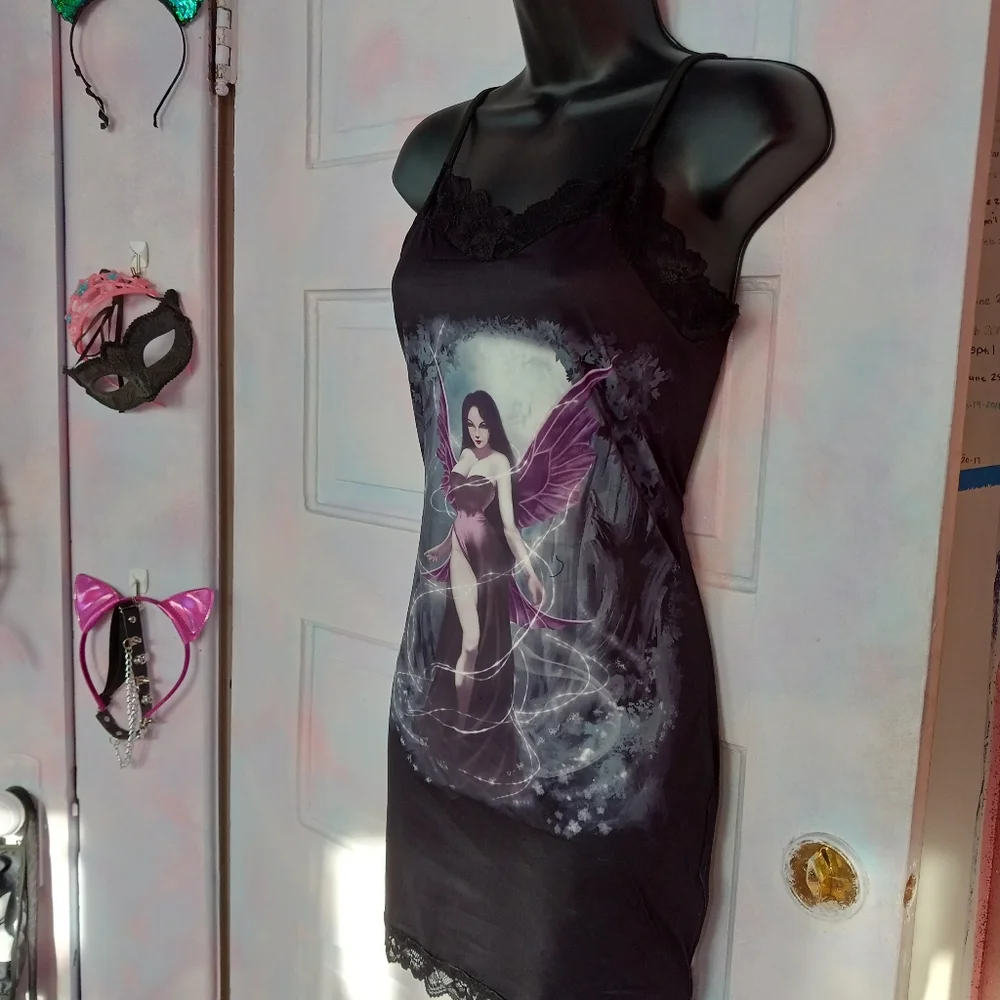 💥Fairy grunge bodycon gothic slip dress! Nwt! Sexy goth dress w/lace trim - Picture 5 of 12